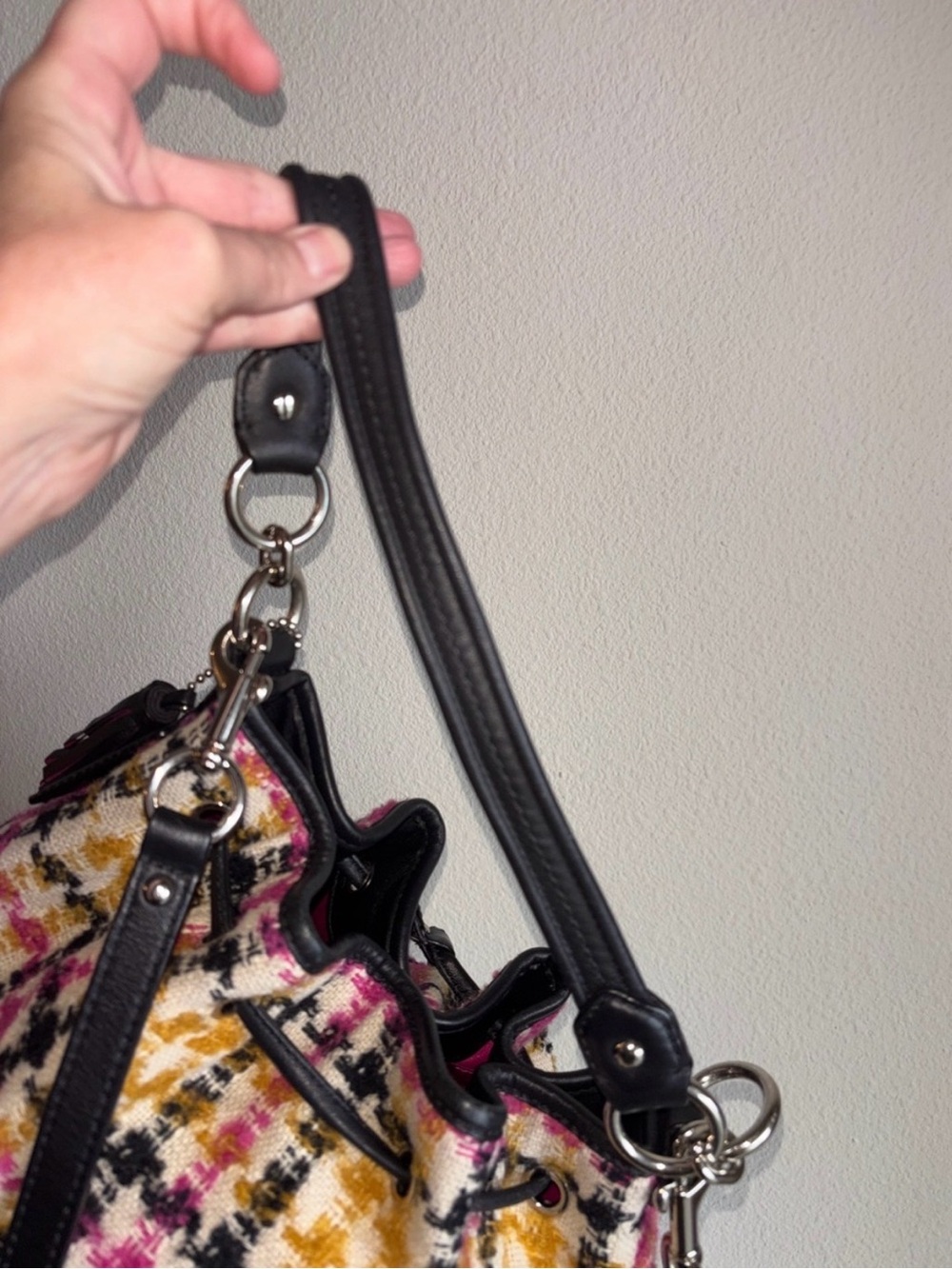 Coach Multicolor Tweed Drawstring Hobo with Black Leather Trim - Picture 5 of 11